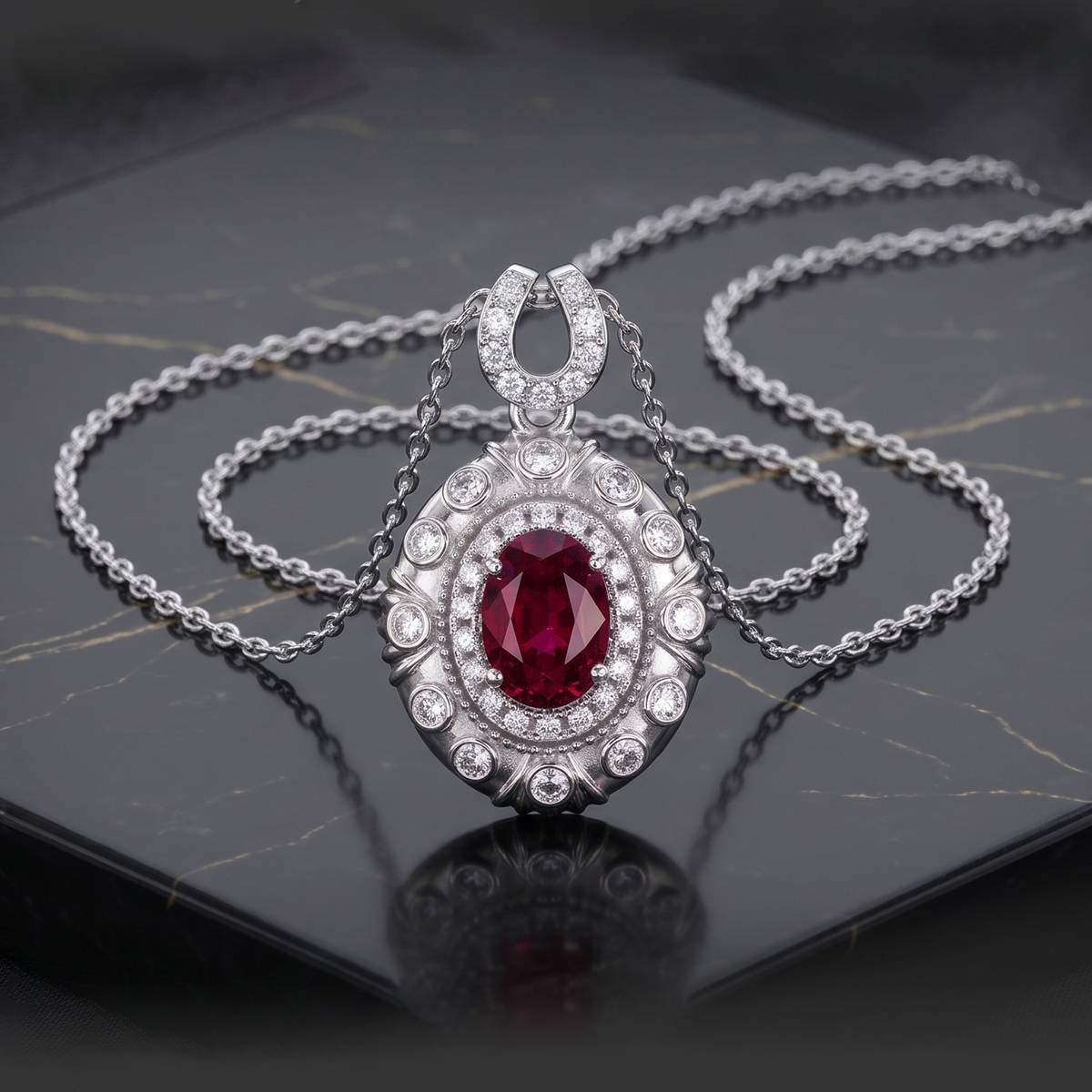 LCB0219银镀18K白金蛋形培育彩宝莫桑钻项链主石7*5mm/1.0ct